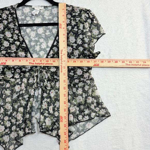 Full Tilt L Tie Floral‎ Top Fairy Whimsygoth Summer Sheer Mesh Festival Party - Picture 8 of 11